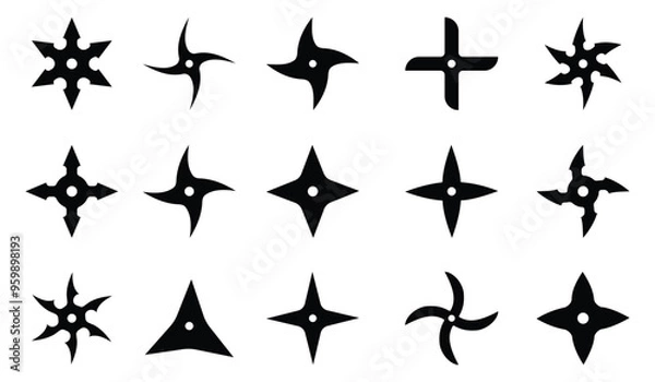 Fototapeta Set of ninja shuriken stars icons, Ninja Throwing Star Silhouettes. set of ninja weapon, isolated on white background.