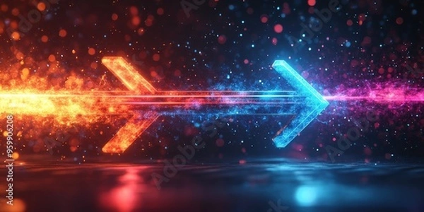 Fototapeta Glowing Arrow of Light Beams in Motion Speed and Direction