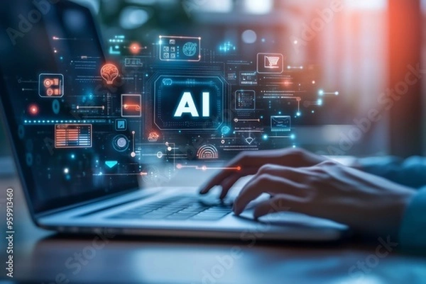 Fototapeta Artificial Intelligence is transforming business by enhancing efficiency, driving innovation, fostering advanced analytics, and encouraging entrepreneurship through cuttingedge technology
