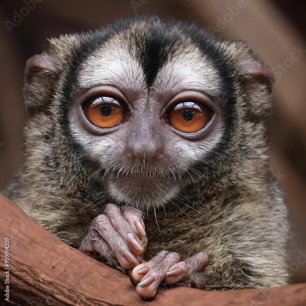Fototapeta The gray-bellied night monkey (Aotus lemurinus) on tree