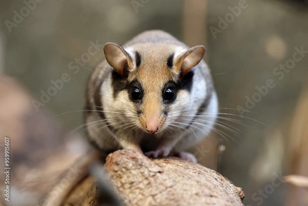 Fototapeta The garden dormouse (Eliomys quercinus) rodent on tree trunk