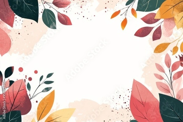 Fototapeta Cute floral frame background pastel color theme with white space in the center for text or logo.