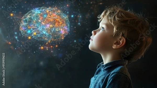 Fototapeta Child's cognitive development Early creativity concept Brain growth and neural activity