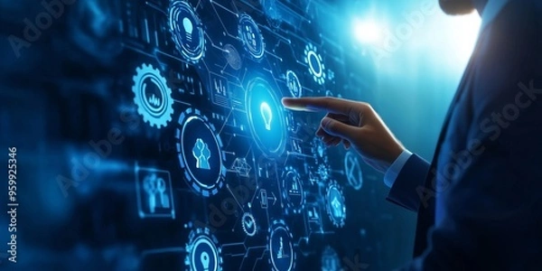 Fototapeta Innovative Business Technology in todays landscape involves crucial aspects like Digital Transformation and enhanced Data Interaction. These elements drive progress and growth across various sectors