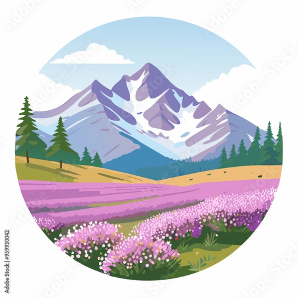 Obraz summer mountain view with flowering heather