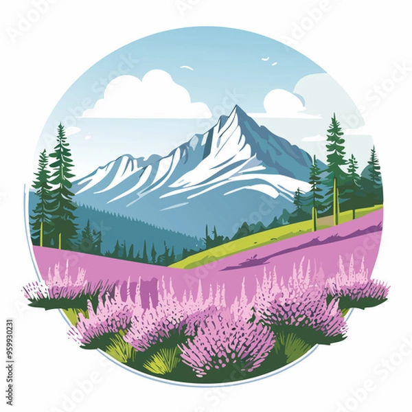 Obraz summer mountain view with flowering heather