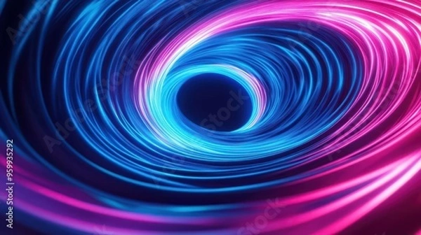 Fototapeta Neon waves of light in a swirling vortex, electric blue and pink tones, high-energy motion, Abstract background, Vibrancy, energy