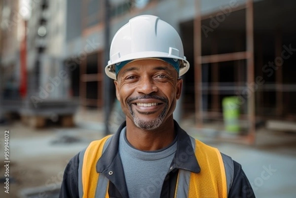 Fototapeta Portrait of a smiling middle aged businessman on construction site