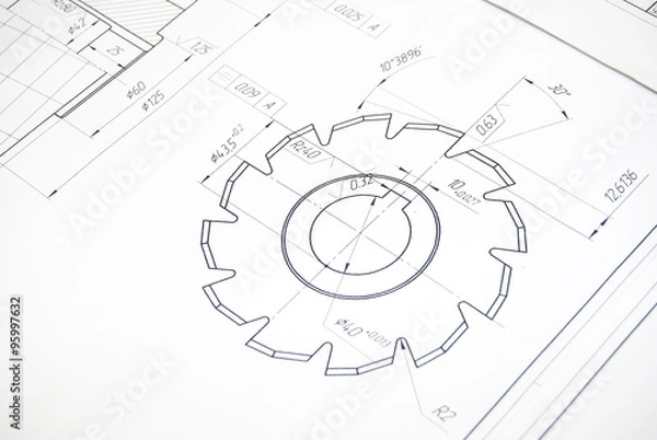 Obraz Engineering drawings Shaper Cutters with dollars, tools