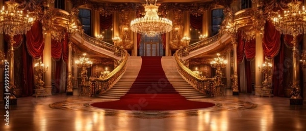 Obraz Grand Staircase with Red Carpet in a Gilded Palace