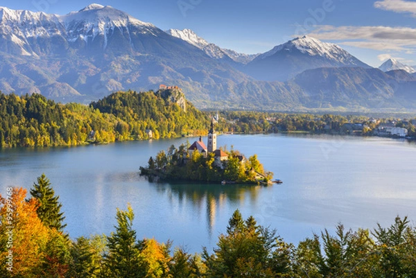 Obraz Panoramiczny widok na jezioro Bled z Mt. Osojnica, Słowenia