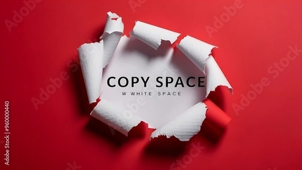 Obraz Ripped white textured paper with copy space on red background