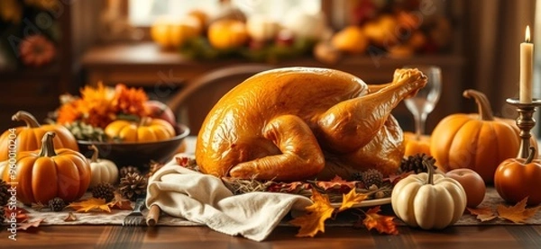 Obraz Thanksgiving food on table, still life photography. Ai Intelligence Generation.