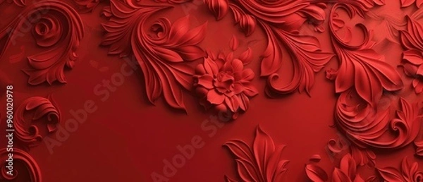Fototapeta Red Floral Intricate Design with 3D Embossed Effect