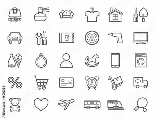 Fototapeta Online store, product categories, icons, linear, monotone. 