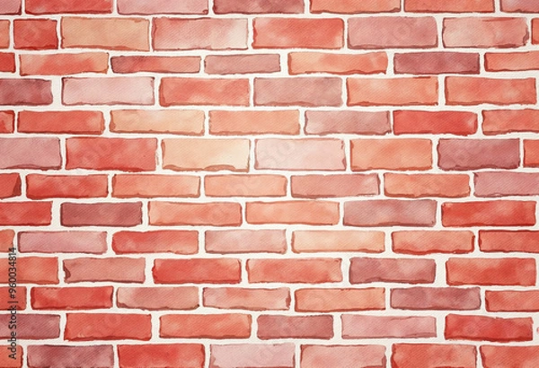 Fototapeta Watercolor red brick wall background with space for text