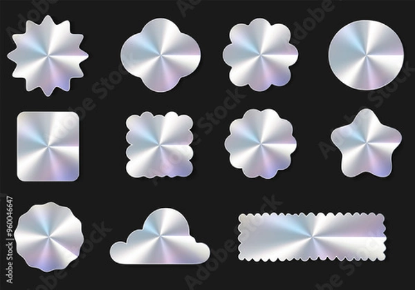 Fototapeta A holographic sticker. Holographic labels of various shapes on dark . Vector illustration