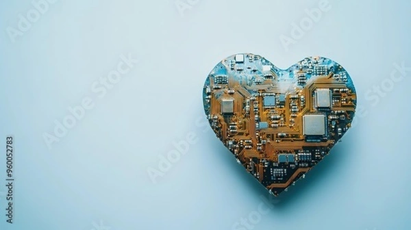 Obraz Heart-shaped circuit board on blue backdrop