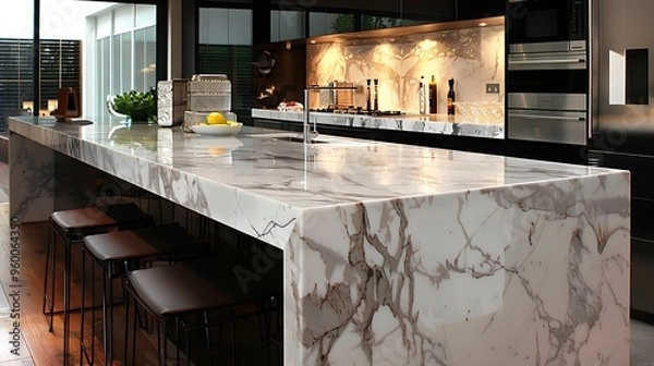 Obraz Imagine the elegance of a modern kitchen with marble countertops 