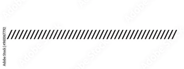 Fototapeta Repeating slash lines pattern. Border with slanted parallel stripes. Embroidery ornament with angled stitches on white background. Print for caution tape or barrier board. Vector graphic illustration