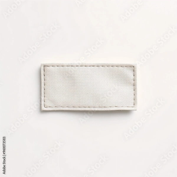 Fototapeta Minimalist cloth label mockup with no text, lying flat on a smooth white background