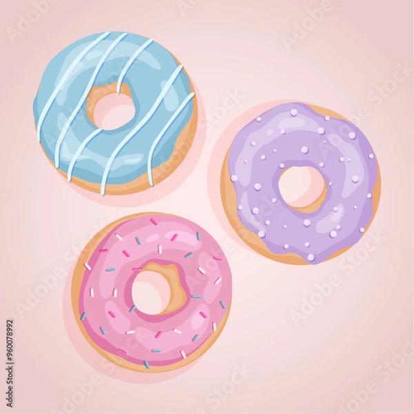 Fototapeta Colorful donuts on pink background. 
