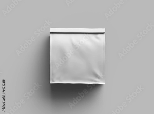 Fototapeta Render of a glossy square paper bag with folded top on light background