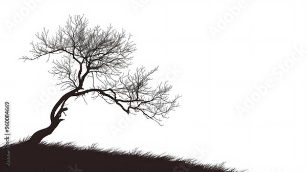 Fototapeta A stark simple silhouette of a slowly bending tree   AI generated illustration
