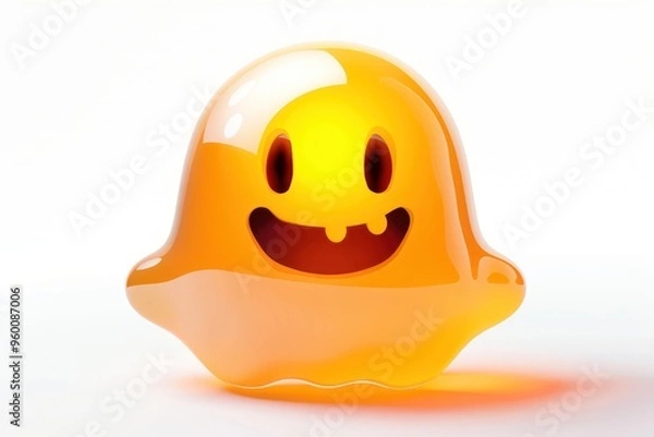 Fototapeta Ghost emoji icon with a glossy reflective surface isolated on a white background