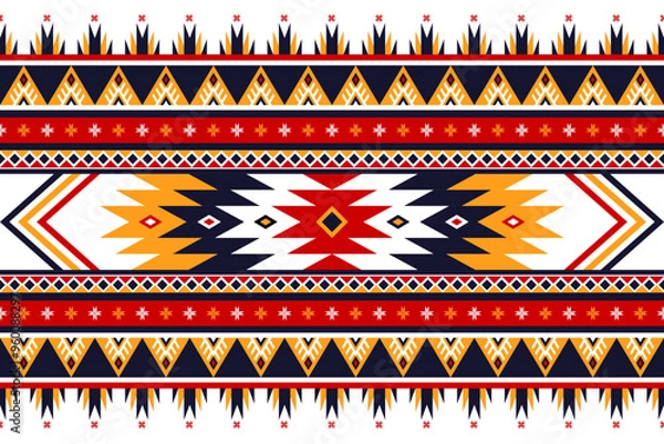 Fototapeta Aztec seamless pattern vector. Colorful tribal geometric print. red, yellow and white. Native American inspired design. Traditional ethnic motifs background. Vibrant indigenous abstract art texture.