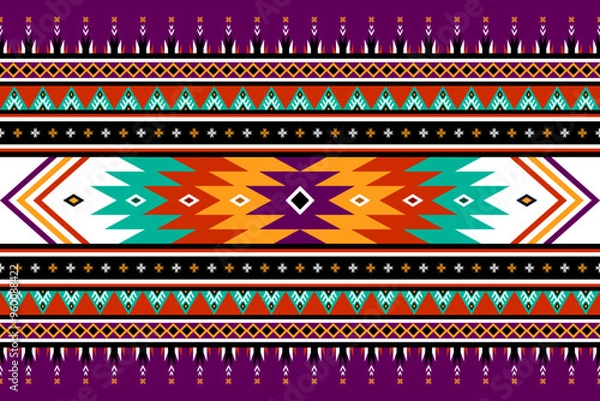 Fototapeta Colorful native pattern, vibrant ethnic design. Traditional aztec print, geometric tribal motifs. decorative elements, bohemian textile art. Trendy background, abstract boho texture. ethnic ornament.
