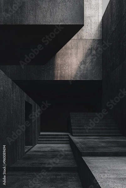 Obraz Minimalist aesthetic design of dark architecture theme focuses on shapes and patterns
