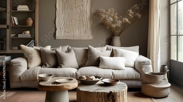 Fototapeta Muted taupe hues that infuse a space with a cozy earthy feel  AI generated illustration