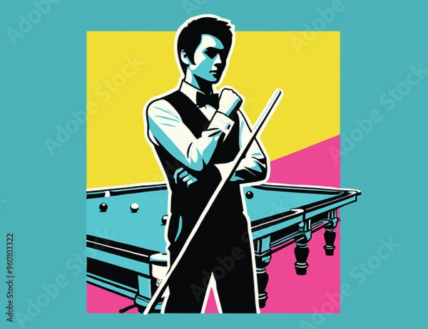 Obraz The snooker player stood confidently on his next shot. Vector illustration