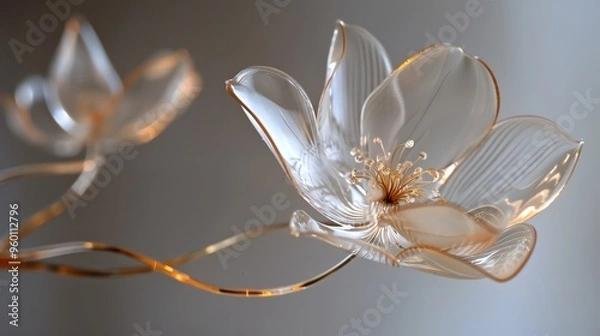 Fototapeta A close-up shot of a glass flower sculpture with a golden stem.