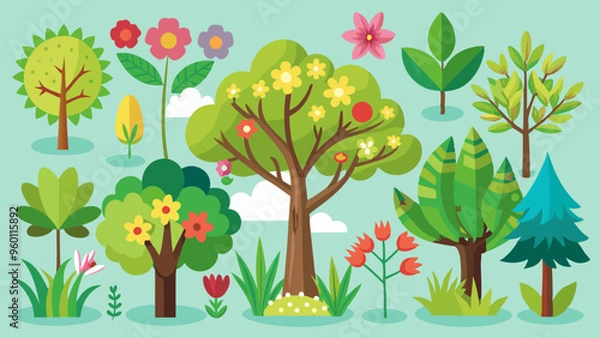 Fototapeta a-collection-of-different-trees-and-flowers.