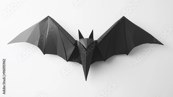 Fototapeta 白い壁に飾られた折り紙のコウモリ