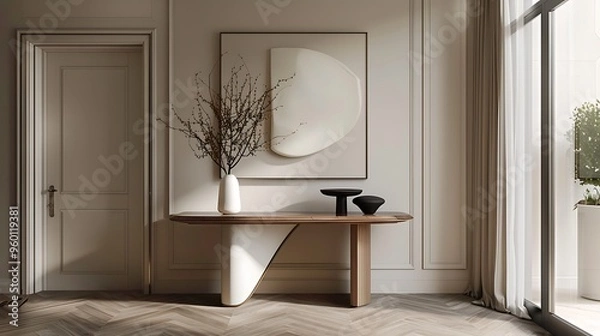 Fototapeta Sleek and stylish entryway with a statement console table 