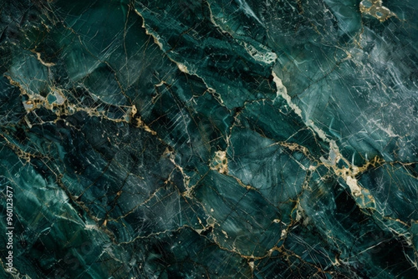 Fototapeta A deep emerald green textured stone surface with intricate veining and a polished finish. The rich color adds depth and elegance to the natural stone.