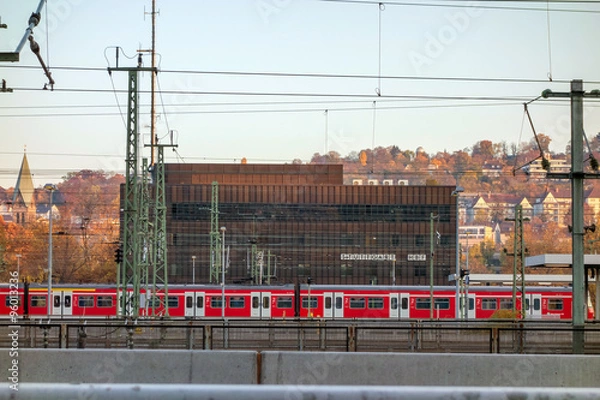 Fototapeta Stuttgart, Germany - November 1, 2015: View of the old overground tracks of the main railway station of Stuttgart before the construction project Stuttgart 21.