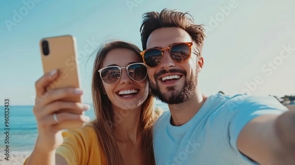 Obraz Outdoor smartphone couple pic.