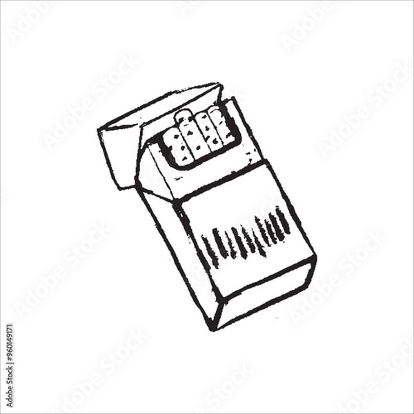 Fototapeta Hand drawn illustration of an open pack of cigarettes.