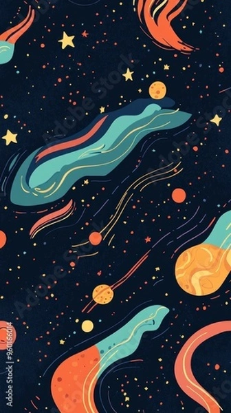 Fototapeta A colorful space scene with a blue and green swirl
