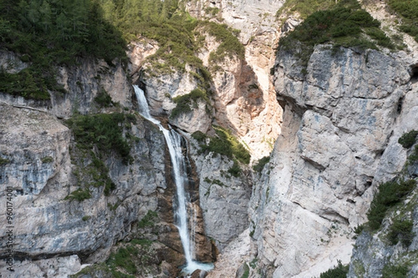 Obraz aerial view of the waterfalls produced in the fanes valley in veneto italy
