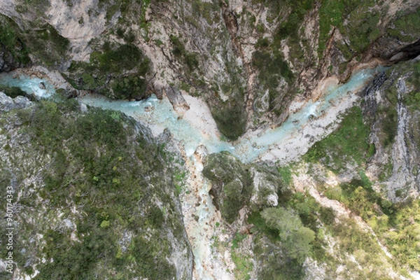 Obraz vertical aerial view of the canyon in the val di funes veneto italy
