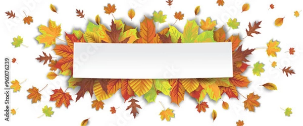 Fototapeta Weißer Papierzettel mit Herbstlaub