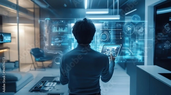 Fototapeta Futuristic Technology and Digital Workspace