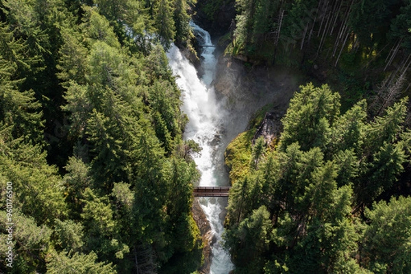 Obraz aerial view of the highest waterfall of the riva campo tures complex