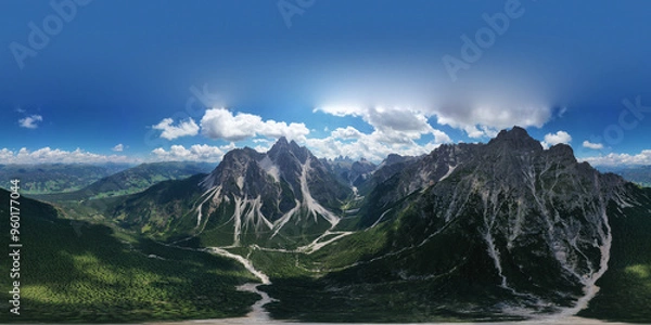Obraz extendend panoramic aeriial view of the three peaks of lavaredo trentino alto adige italy
