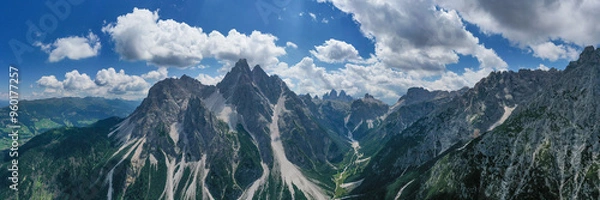 Obraz panoramic aerial view of the three peaks of lavaredo trentino alto adige italy